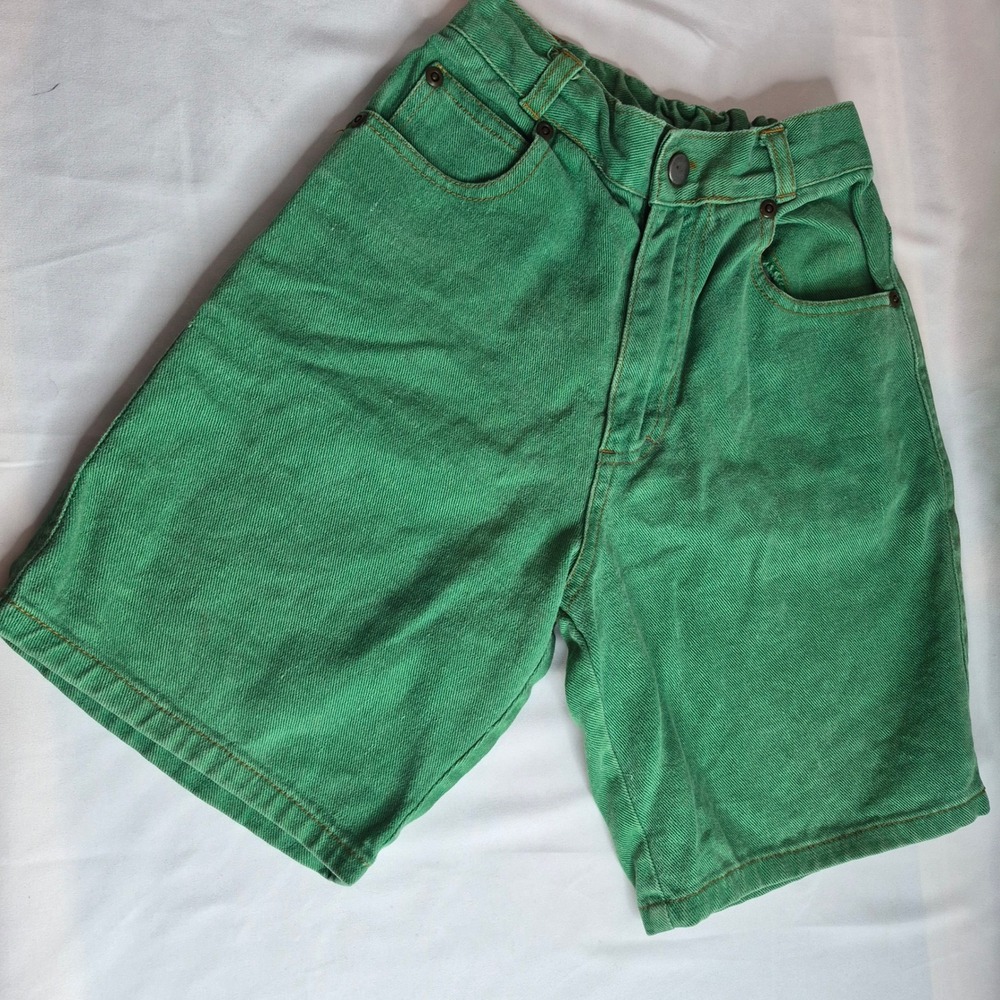 Vintage Mickey Unlimited Green Denim Shorts High‎ Waist Kids Jorts Size 6 Cotton
